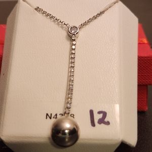NEW STERLING SILVER 925 "LONG WITH SILVER SPHERE DANGLING" NECKLACE